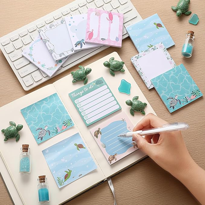 9 Pads Turtle Sticky Notes 3x3 Inch Cute Self Stick Notepads Notes Adhesive Memo Pad Office Decor Gifts for Students School Teacher Meeting Office Supplies