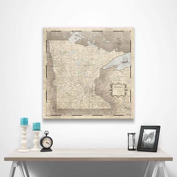 Push Pin Minnesota Map Board - With Push Pins to Mark Minnesota Travel - Handmade in Ohio, USA - Design: Rustic Vintage