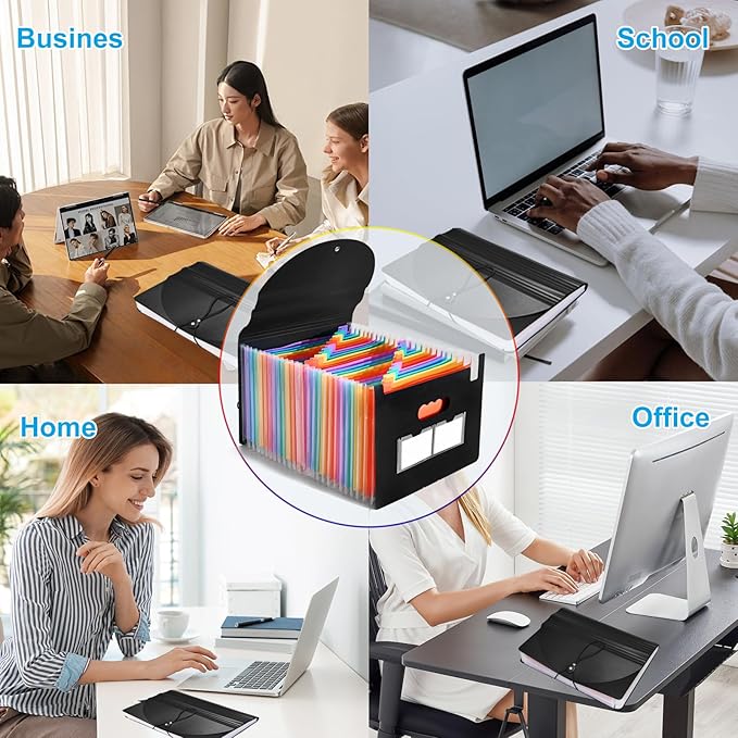 25 Pockets Accordion File Organizer Desktop Expanding File Folders with Colorful tabs for Paper Receipts, Bills&Taxes Organizer, Letter/A4 Size Document Holder for School, Office, Home