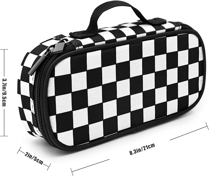 Black White Checkered Pencil Case Pencil Pouch Large Capacity Pen Bag School Office Organizer Stationery Storage Box For Girls Boys Teen Kids
