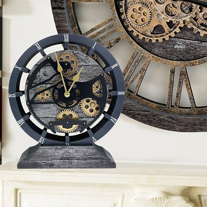 ImprovingLife The Gears Clock Desk Clock 10 inches with Real Moving Gears Convertible into Wall Clock (Carbon Grey)