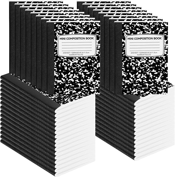 UZLU 48 Pack Mini Composition Notebooks Bulk College Ruled Half Composition Notebook 4.5" x 3.25" Narrow Ruled Small Pocket Marble Journal 60 Sheets for Students Office School Supplies