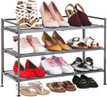 Seville Classics Sturdy Freestanding Storage Shelf for Bedroom, Closet, Entryway, Dorm Room Organizer Stackable Durable Metal Shoe Rack Silver Mist Slat, 3-Tier