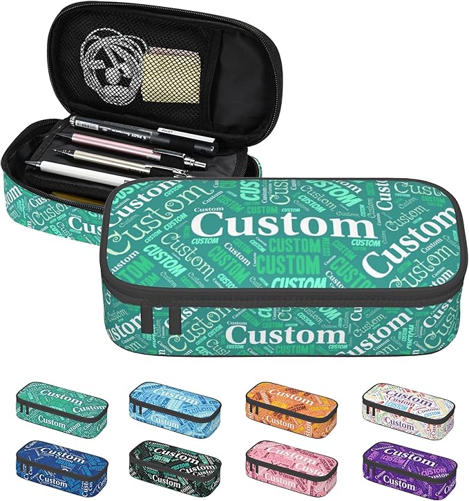 Custom Pencil Case with Name, Personalized Pen Bag Add Your Image Text, Large Storage Students Stationery Pen Box with Zipper Durable Pencil Box for Girls Boys Office School