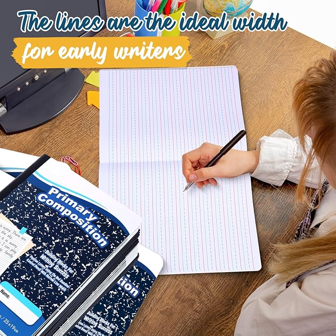 Watersay 30 Pack Primary Ruled Composition Notebook, Grade K-2 Journal 50 Sheets, 7-1/2" x 9-3/4" Primary Composition Book Writing Notebook for Kids Kindergarten Preschool 1st 2nd Grad (Blue)