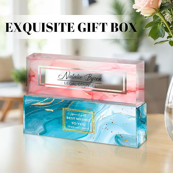 Personalized Name Plate for Desk, Custom Acrylic Desk Name Sign, Office Appreciation Gifts for Women Men Coworkers Boss Teacher Employee (Pink Marble)