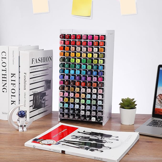 Marker Organizer, 120 Slots Marker Holder Organizer, Marker Storage with Divider Art Marker Rack for Pens Colored Pencils Art Brushes Adjustable Pencil Holder for Desk Organizer