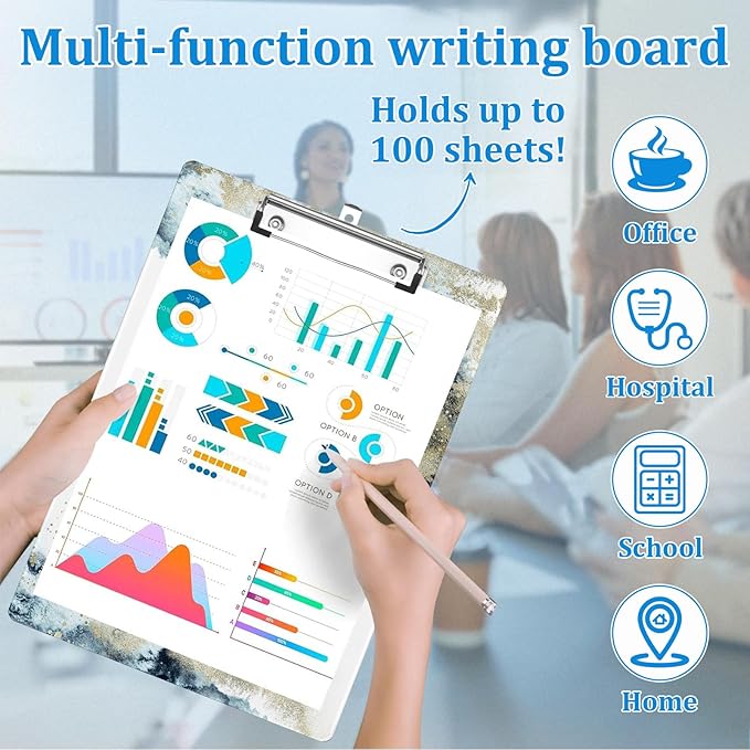 Stay Positive Work Hard Make It Happen Clipboard Decorative Clip Board with Metal Clip A4 Standard Size 12.5" X 8.7" for Teacher Students Nurses Office