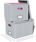 2 Pack File Storage Organizer, Filing Box, Portable File Box with Lid, Fit for Letter/Legal File Folder Storage, Document Organizer, Gray-White