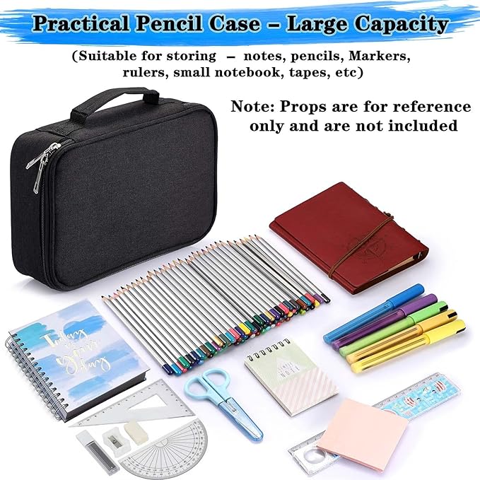 BTSKY® High Capacity Zipper Case- Multi-Functional for Stationery and Pencil, 72 Slots Colored Portable Bags With 2 Removable Sleeves(Black)