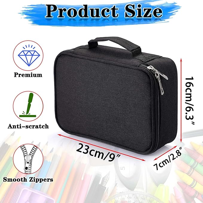 BTSKY® High Capacity Zipper Case- Multi-Functional for Stationery and Pencil, 72 Slots Colored Portable Bags With 2 Removable Sleeves(Black)