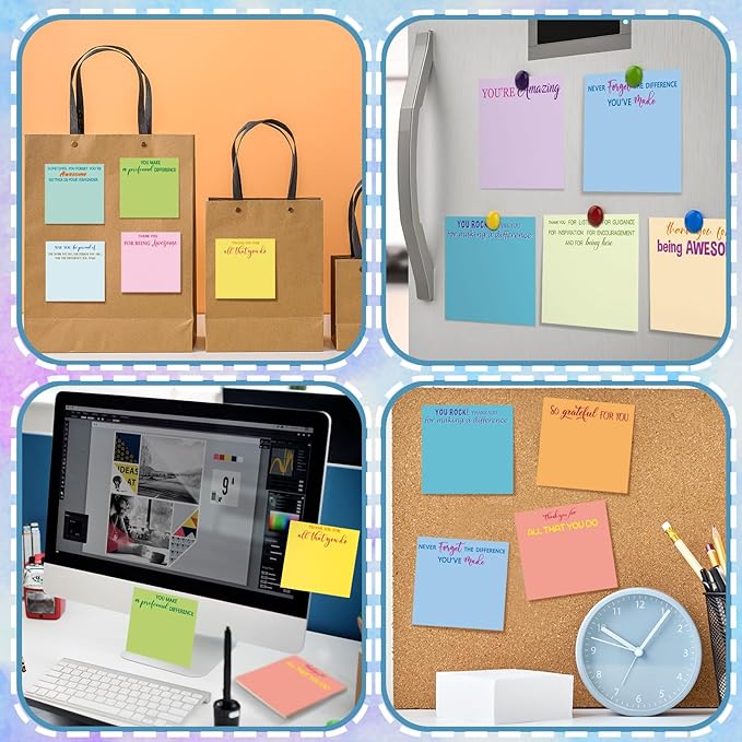 Yinder 48 Pcs Employee Appreciation Sticky Notes New Year Gift Bulk Motivation Sticky Note Pads Inspirational Gift for Teacher Nurse Staff Coworker Office Supply 3 x 3'' (Appreciation,Light)