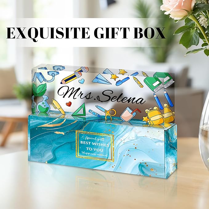 Personalized Name Plate for Desk, Custom Acrylic Desk Name Sign, Office Appreciation Gifts for Women Men Coworkers Boss Teacher Employee (Teacher)