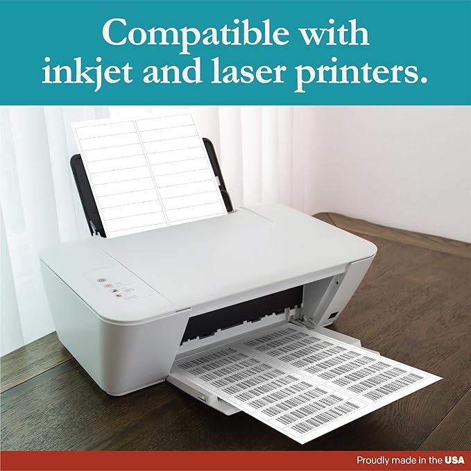 Premium Label Supply White Sticker Address Labels – 4" x 1" – Laser/Inkjet Compatible – (20 per Sheet), 100 Sheets – 2,000 Total Adhesive Labels
