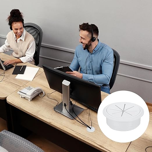 uxcell 2 Pcs Desk Grommet, 2.36 inch 60mm Desk Cable Hole Cover Wire Hole Insert for Home Office Table Cabinet Cord Organizer, White