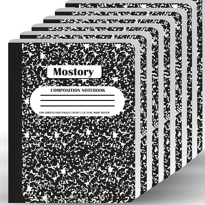 MOSTORY Pack of 50 Bulk Composition Notebook - Wide Ruled 200 Pages (100 Sheets), Size 7.5" x 9.75", Bulk School Supplies, Office, Bulk Notebooks for School, Writing Journal Notebook with Lined Paper