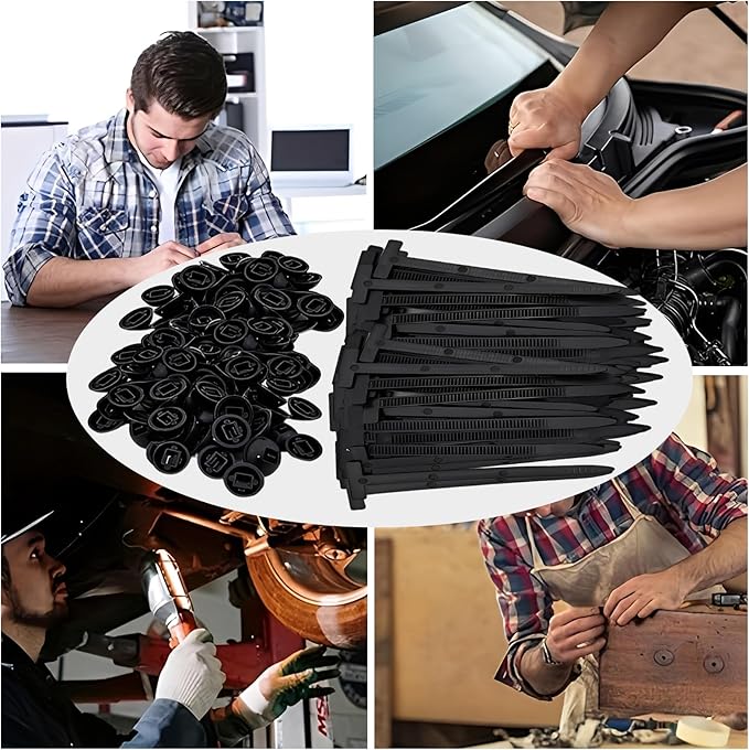 50Pcs Nylon Universal Cable Tie Buckle, Self-Locking Zip Ties Holder, Upgrade Multipurpose Plastic Cable Ties Tool, for Auto Repairing Quick Fix (50) (100)