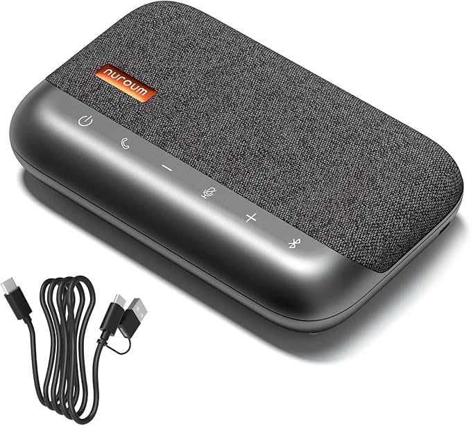 NUROUM A05B(2nd Gen) Bluetooth Conference Speaker and Microphone, Portable Wireless Speakerphone with Noise Canceling Mic, 16ft Voice Picked Up Computer Speakers for Desktop PC/Laptop/Business Trips