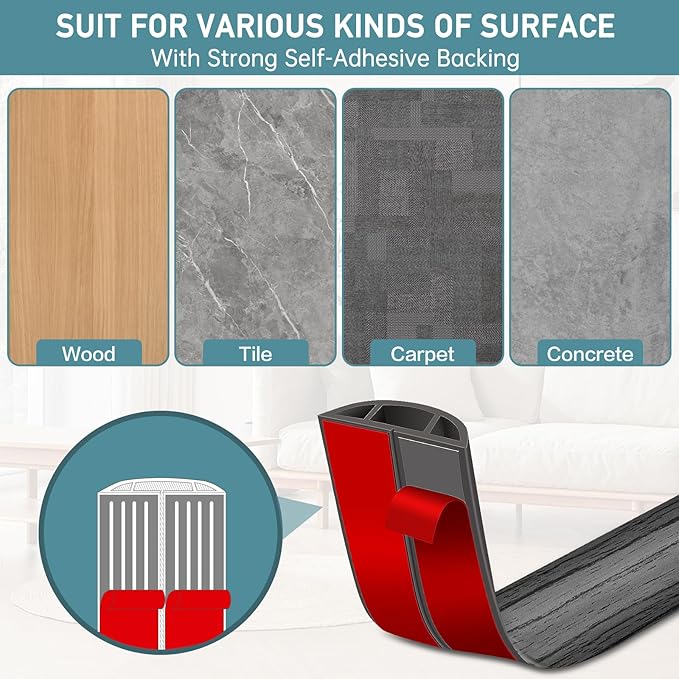Floor Cord Cover Self Adhesive Cord Hider Floor Extension Cord Covers for Floor Power Cord Protector Cable Management Prevent Cable Trips Cable Cavity 0.47" W x 0.27" H (Deep Grey Wood, 3.3Ft)