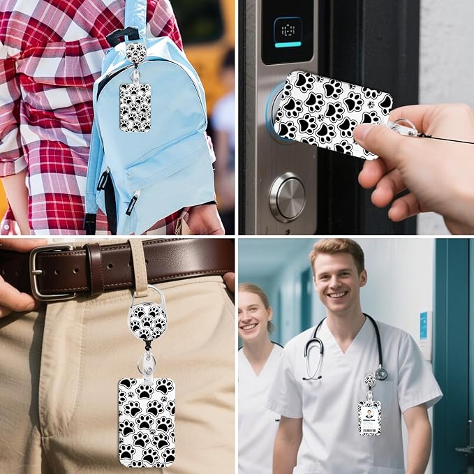 2 Pack Dog Paw Print ID Badge Holder with Heavy Duty Retractable Reel Keychain for WomenStudents,Teachers, Nurses, Office Use