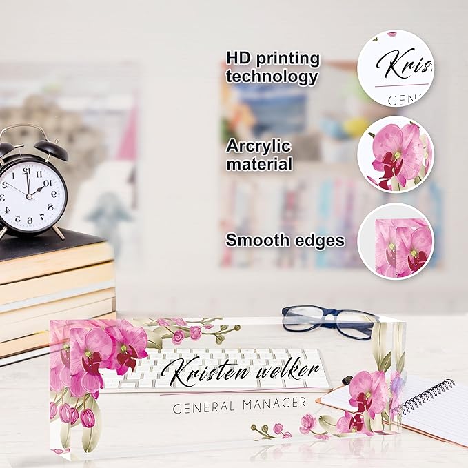 Personalized Office Name Plate, Custom Name Plate for Desks, Office Desk Decorations Gift for Women Men, Acrylic Desk Name Plate for Teacher Coworkers Staff Boss (fdLOWE)