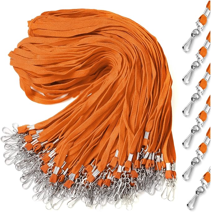Epakh 100 Pcs Orange Lanyards Bulk for ID Badges Bulk Assorted Color Flat Badge Neck Lanyard with Swivel J Hook Clip for Student Teacher