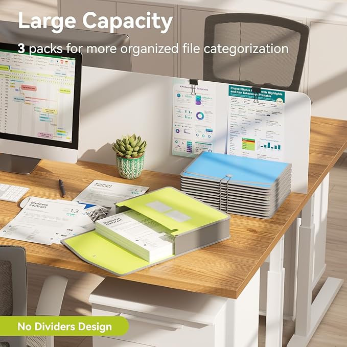 ABC life 3 Pack Expanding File Folder Organizer Poly Pockets A4/Letter Size, Plastic Expandable File Wallet/Colorful Document Folder with Elastic Closure, Premium Accordion File Pouch, 2 Card Holder