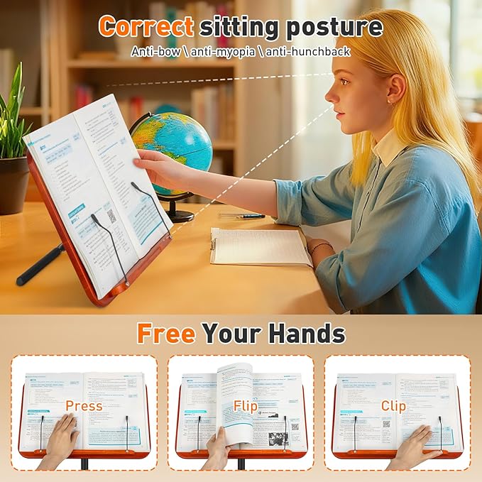 2-in-1 Floor Standing Book Stand, Foldable Book Holder for Reading with Page Clips, 19"–51" Height Adjustable, Sturdy Podium Stand for Reading, Bible, Laptop, Cookbooks, or Projector，Black