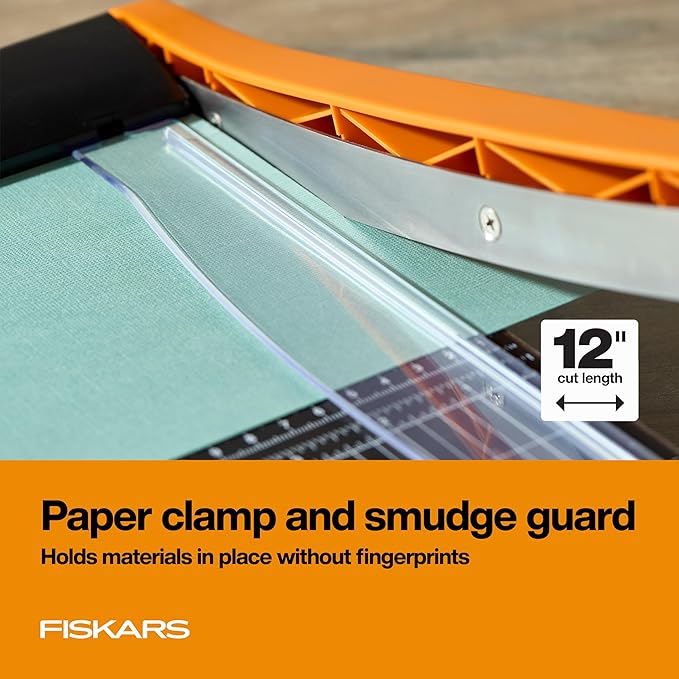 Fiskars Recycled Bypass Paper Trimmer - 12" Cut Length - Guillotine Paper Cutter with Self-Sharpening Blade - Black