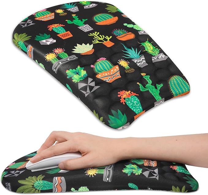 Ergonomic Wrist Mouse Pad with Massage Design, Wrist Rest Pain Relief Mousepad with Memory Foam Non-Slip PU Base, Mouse Pad with Wrist Support for Wireless Mouse & Desk, Y Potted Cactus
