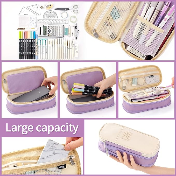 EASTHILL Big Capacity Pencil Pen Case Office College School Large Storage High Capacity Bag Pouch Holder Box Organizer Blue (Purple)