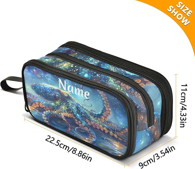 Custom Octopus Galaxy Pencil Case Box Boys Girls Personalized Name Large Pencil Pouch Stationery Pen Bag Organizer for Kids Adults School Office