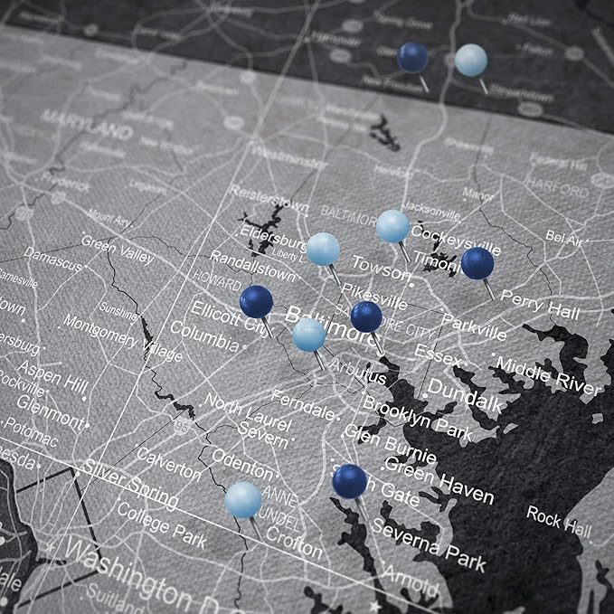 Conquest Maps Push Pin Maryland Map Board - With Push Pins to Mark Maryland Travels - Handmade in Ohio, USA - Design: Modern Slate