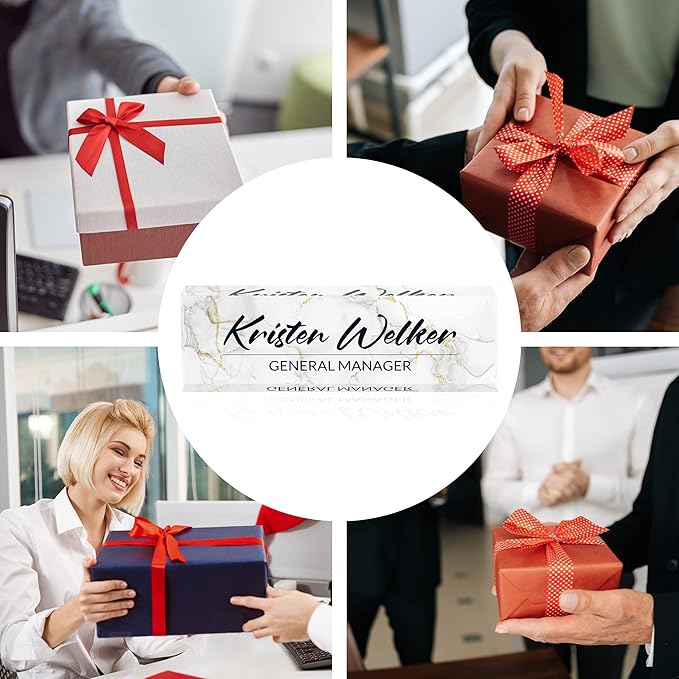 Personalized Desk Name Plate, Custom Acrylic Glass Name Plates for Desks, Office Desk Decor Nameplate, Desk Accessories, Teacher Boss Coworkers Employee Appreciation Gift (White Texture)