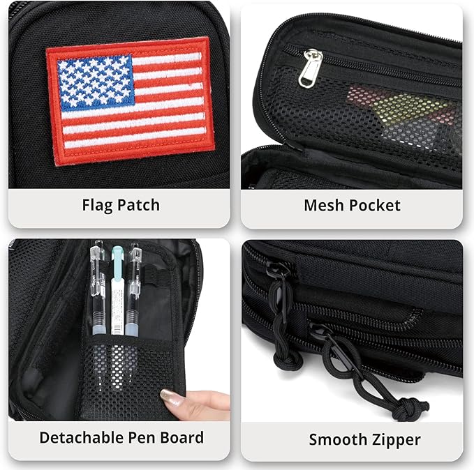 ATRIPACK Pencil Case Big Capacity High Large Storage Tactical Small Tool Pouch Bag Marker Pen Case Stationery Bag Travel Holder School College Office Organizer for Kids Men Women Adult Teens (Black)