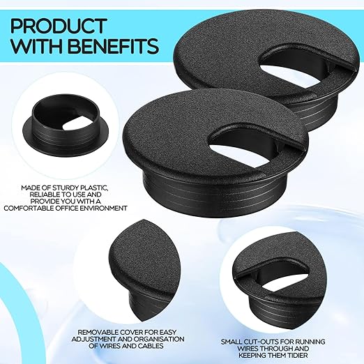 50 Pack 2 Inch Desk Grommet Desk Cable Wire Grommet Cord, PC Computer Desk Plastic Grommet Cord Tidy Cable Hole Cover Organizers for Office PC Computer Desk Cord Management (Black)
