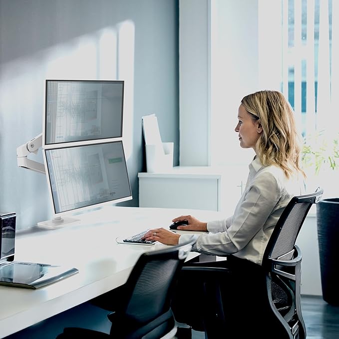 Ergotron – Upgraded LX Pro Premium Vertical Stacking Dual Monitor Arm, VESA Desk Mount – for 2 Monitors Up to 24 Inches, 4 to 22 lbs Each – White