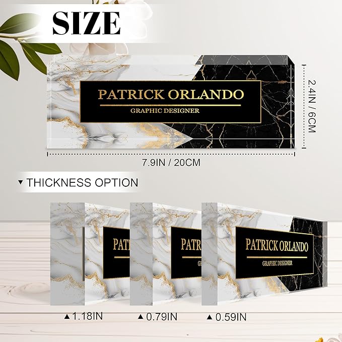 Personalized Name Plate for Desk, Custom Acrylic Desk Name Sign, Office Appreciation Gifts for Women Men Coworkers Boss Teacher Employee (B/W Marble)