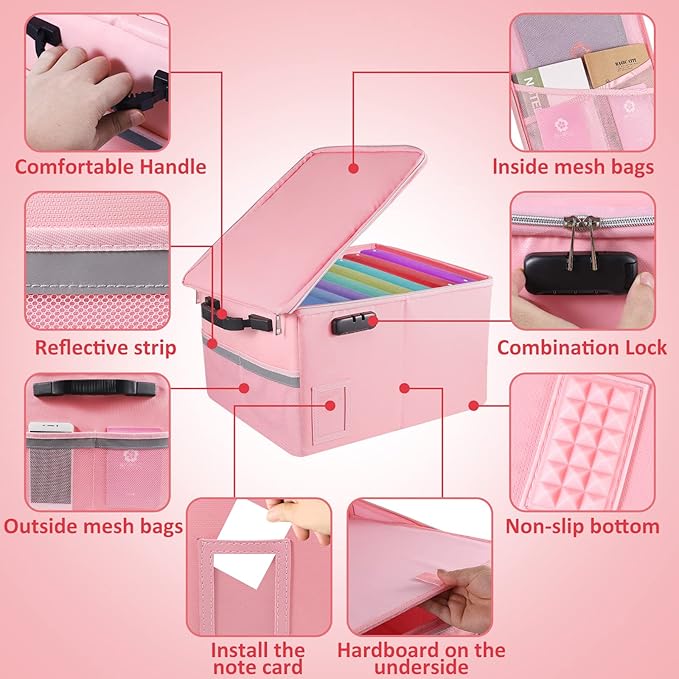 TOMKID Fireproof File Cabinet with Lock, Fireproof Document Organizer Collapsible File Box Filing Cabinet with Handle for Letter Legal Folder Certifications