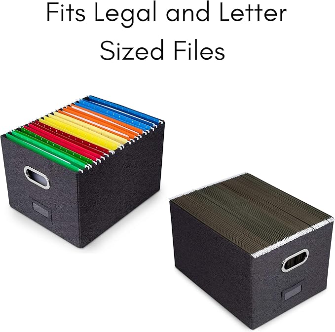 Internet's Best Collapsible File Storage Organizer with Lid - Decorative Linen Filing & Storage Office Box – Hanging Letter/Legal Folder – Home Office Bins Cabinet – Charcoal Container - 6 Pack