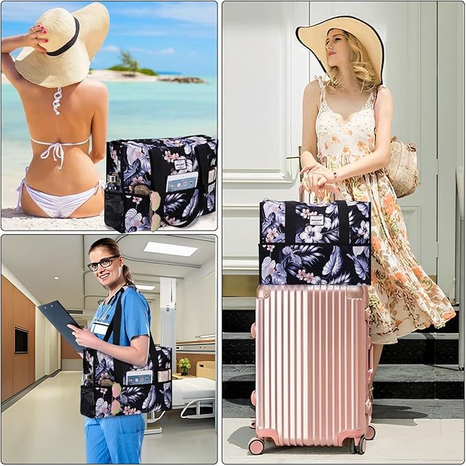 Utility Tote Bag with Laptop Compartment Luggage Sleeve Zippered Multi-pocket Commute Shoulder Purse for Nursing/Work