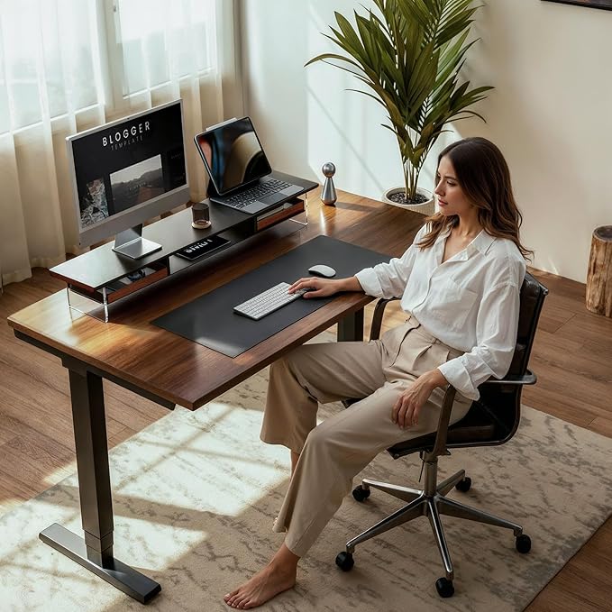 Fenge Dual Monitor Stand with Drawer, 42.5 Inch Large Monitor Riser with Acrylic Legs Supports, Computer Stand for Desk, 2 Tier Wood Desk Shelf with Storage Organizer for PC, Laptop, Printer, TV