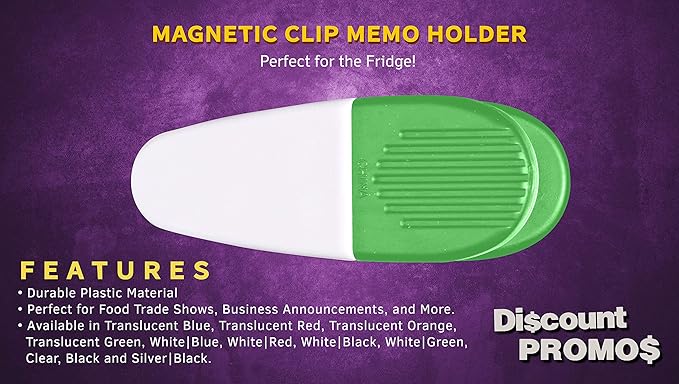 10 Magnetic Memo Holders Set - Large Clip, Plastic - White Green