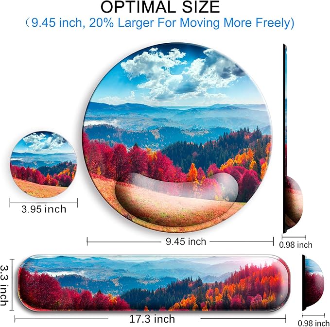 Mouse Pad and Keyboard Wrist Rest Support, with Non-Slip PU Base,Gel Mouse Pad with Coaster,Pain Relief for Gaming, Computer,Office -Autumn