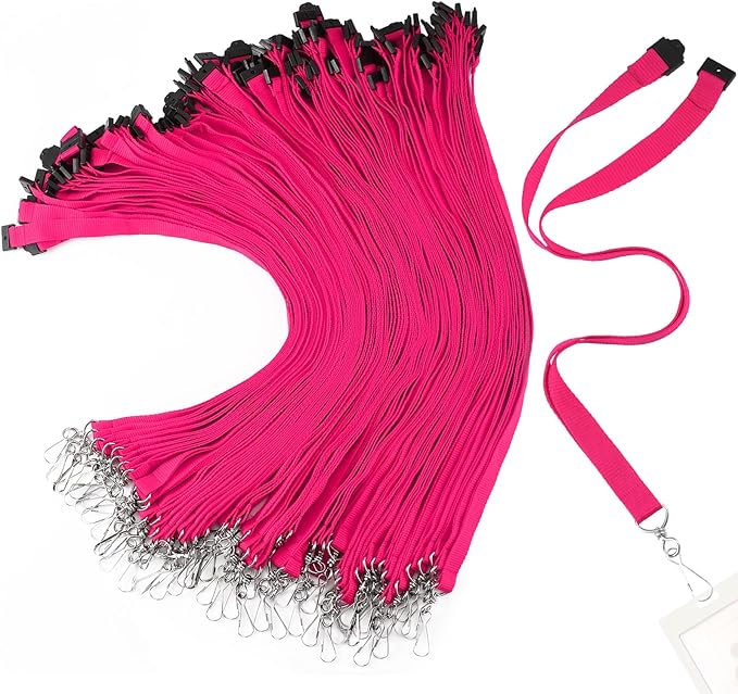 Patelai 60 Pcs Breakaway Lanyards with J Hook Bulk Flat for ID Badges Neck Badge Lanyards Card Nametag Holder Neck Straps (Hot Pink)