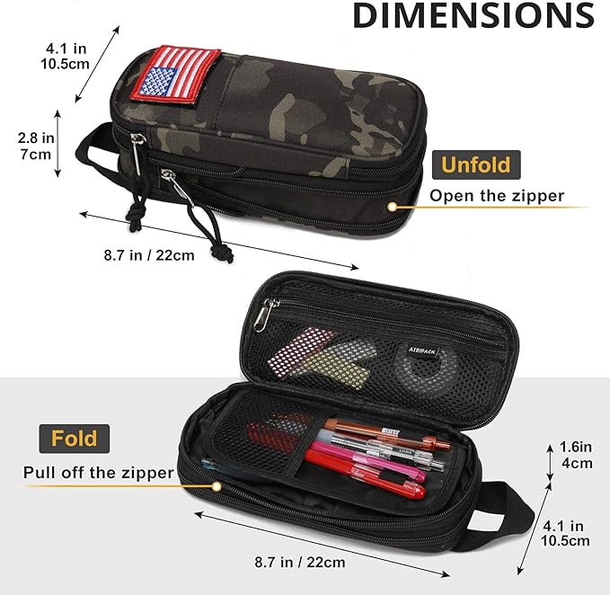 Pencil Case Big Capacity High Large Storage Tactical Small Tool Pouch Bag Marker Pen Case Stationery Bag Travel Holder School College Office Organizer for Kids Men Women Adult Teens (Camo-Black)