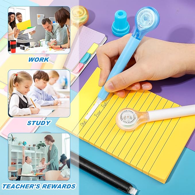 Gersoniel 10 Pack Correction Tape Pen Correctional Ink Tape Push Pull Protective, Easy to Use Applicator for School Office Supplies, 0.2 x 236 Inch(Bright Color)