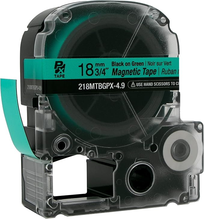 Epson LABELWORKS 218MTBGPX-4.9 Genuine Magnetic Tape Cartridge - Black on Green Magnet Label Maker Tape - 3/4" (18MM) Wide, 4.9 ft, Green