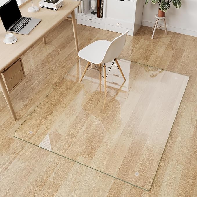 FlyEcho Glass Chair Mat 46" x 55" Tempered Glass Office Chair Mat, Glass Floor Mat with Round Corner and Polished Edge for Smooth Glide, Office Chair Mat for Carpet, Hardwood Floor