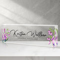 Custom Office Name Plate for Desk, Desk Name Plate Personalized, Personalized Gifts for Women, Appreciation Gifts for Employee Coworkers Boss Teacher, Office Accessories (Purple flower)